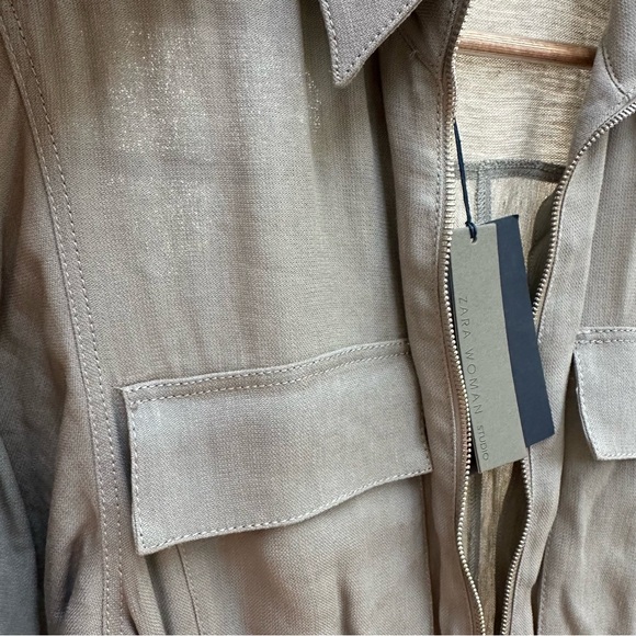 Zara Studio Collection Linen Gray Cargo Jumpsuit size S - Picture 12 of 15